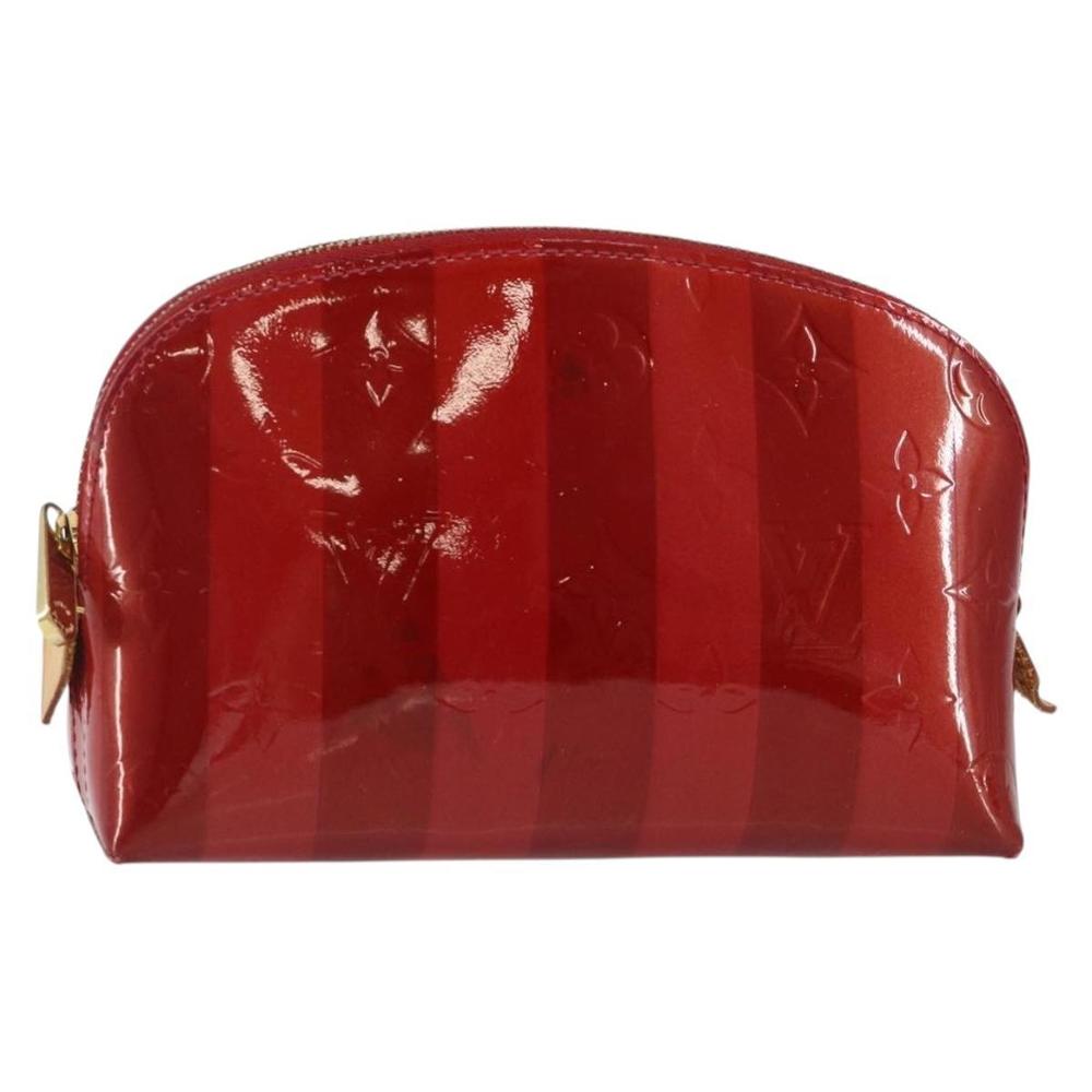 LOUIS VUITTON Vernis Rayure Pochette Cosmetic Pomme D'amour M91721 Auth 142996
